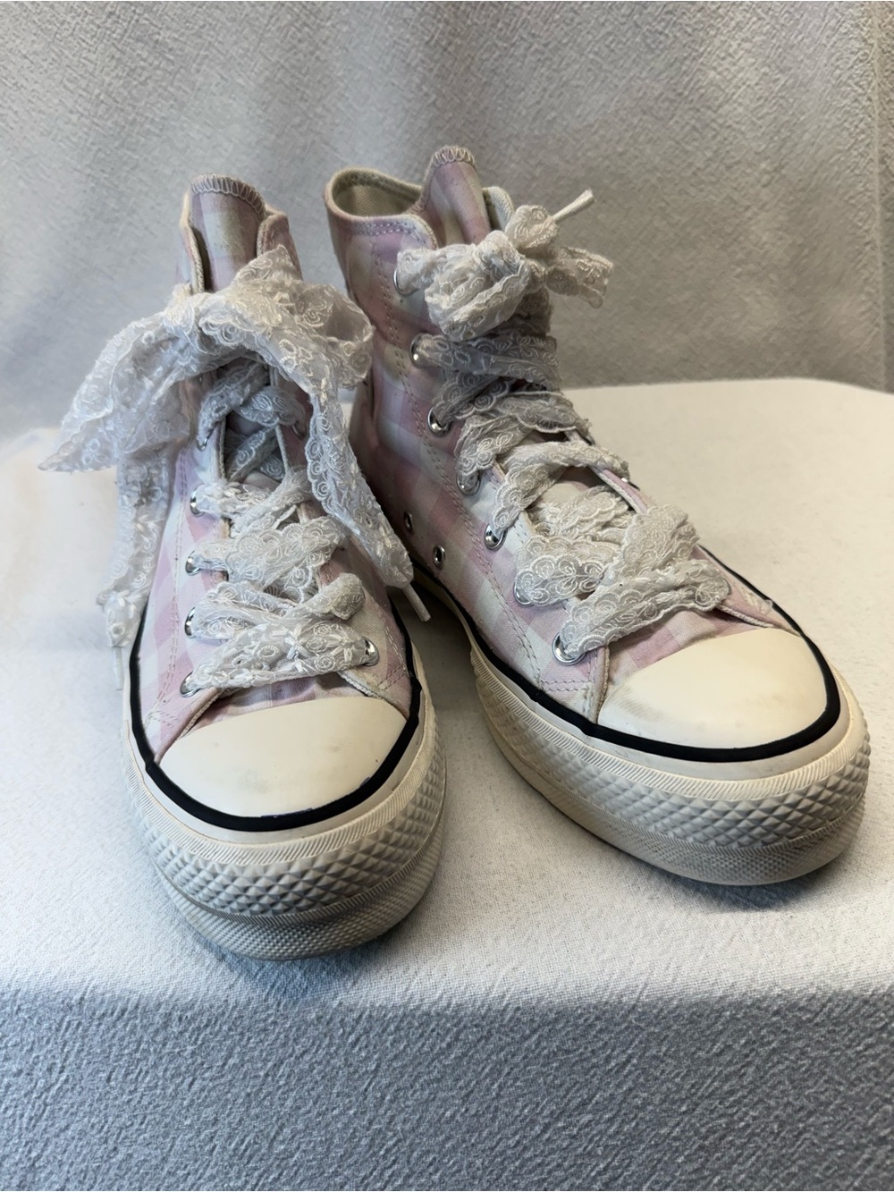 Converse Chuck Taylor All Star Lift Platform High Pink & White Gingham Sneakers - Picture 5 of 8